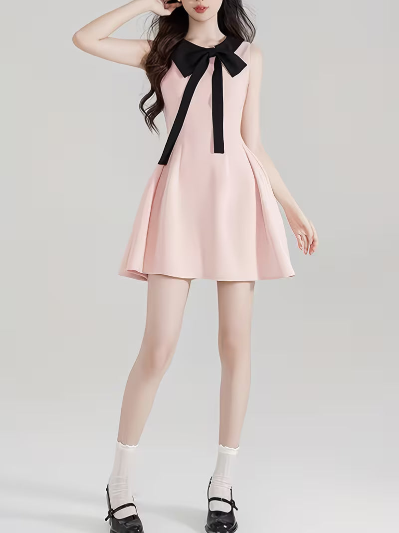 Women's Fashionable Simple and Elegant Casual Daily Bow-Tie Lace-Up Sleeveless Dress