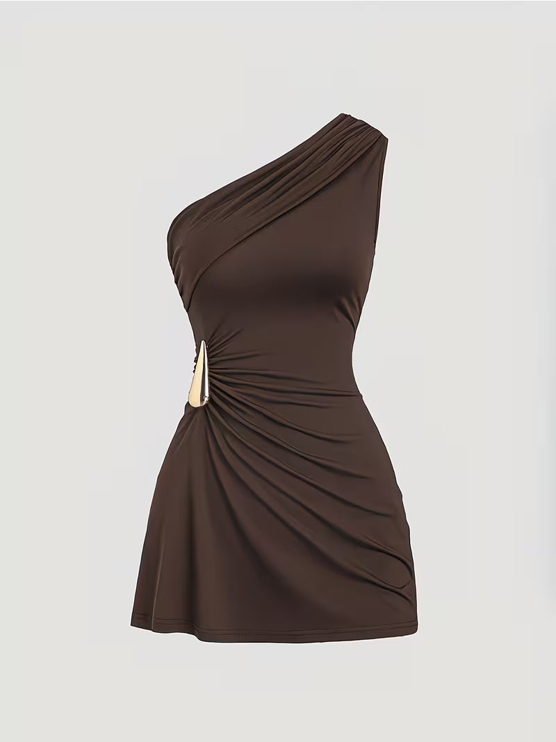 Asymmetric Off-the-Should Fitted Mini Dress