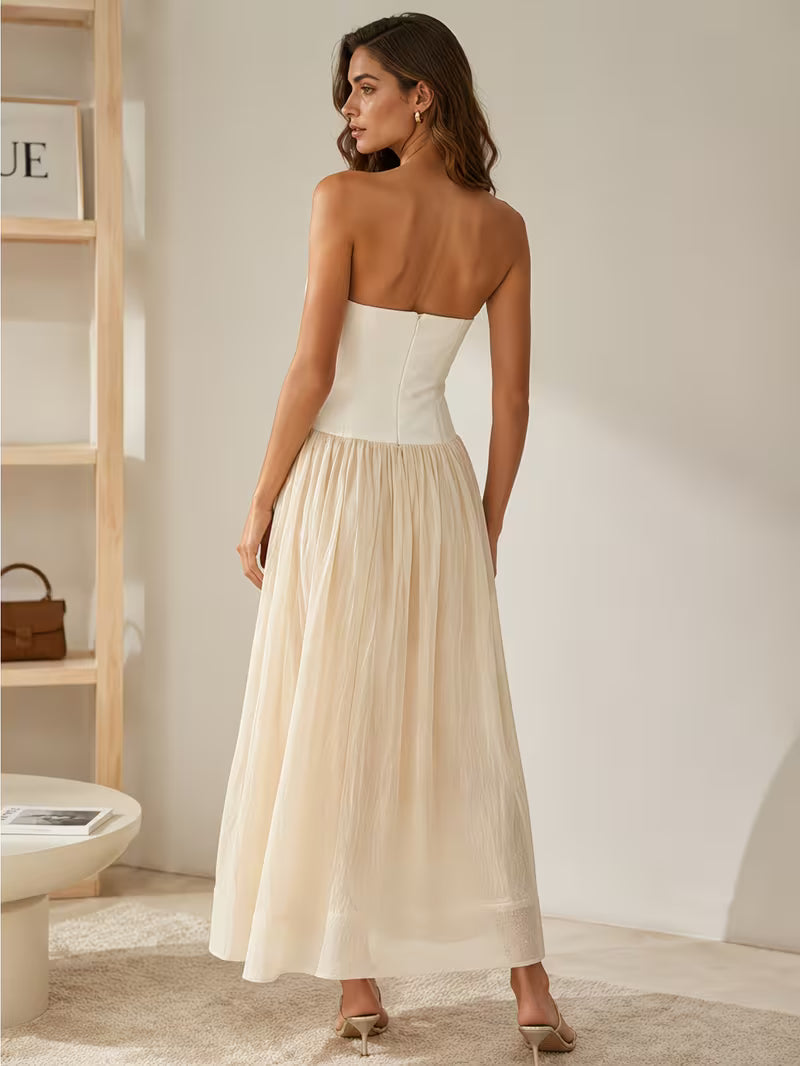 Women's  Halter Sleeveless High Waist Maxi Dress with Mesh Splicing & Wrinkle-Friendly Fabric - Elegant Collarbone Dress