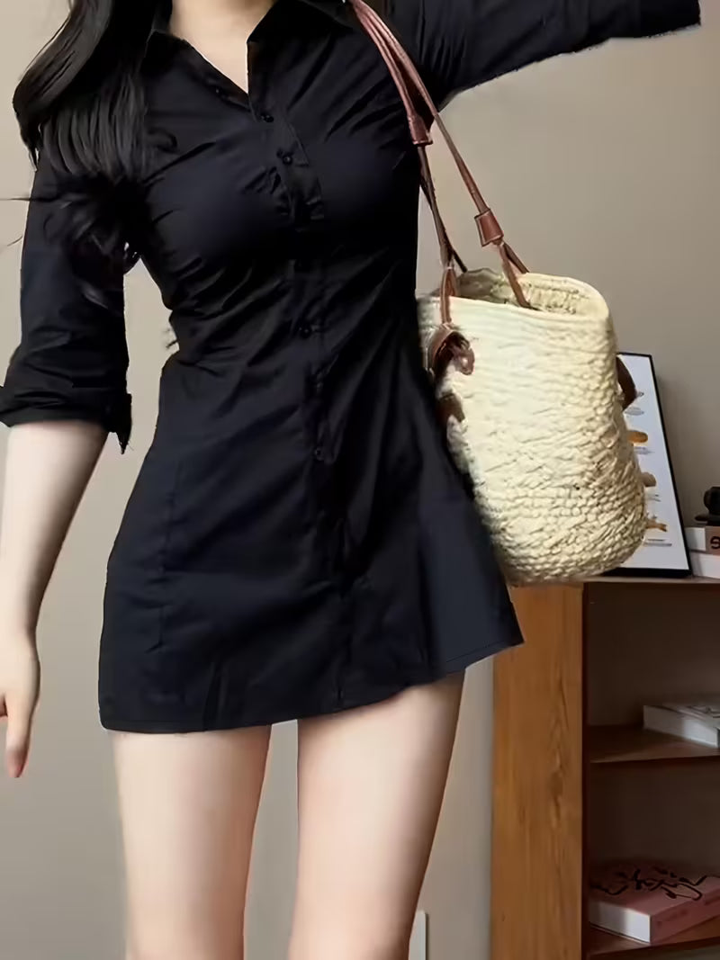 French Style Polo Shirt Dress for Women Early Autumn New And Little Black Dress
