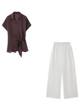 Tencel Acetate Tie-Strap Designer Shirt Set, Short-Sleeve Designer Shirt Set