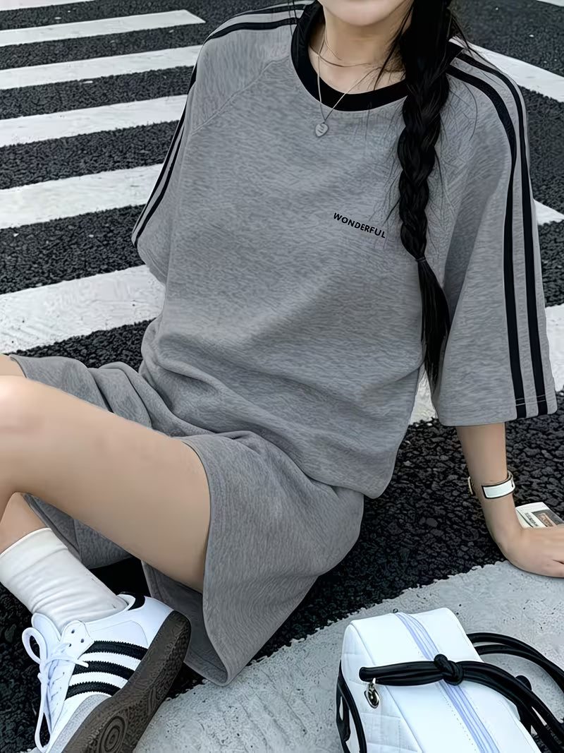 Letter Stripe Pajama Set | New Summer Print Y Style, Casual and Simple Loungewear Set