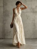 Elegant Pleated Fabric Pleated See-Through Zebra Stripe Suspender Dress