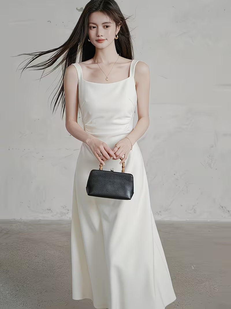 Summer New Trendy Design Off-Shoulder Long Dress with Waist Cinch