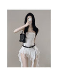 Gothic Black Lace Strapless Bodycon Dress with Ruched Waist & Irregular Flowy Hem - Mini Nightclub Dress Suitable for Parties, Clubwear, Themed Events - Machine Washable Solid Color Dress