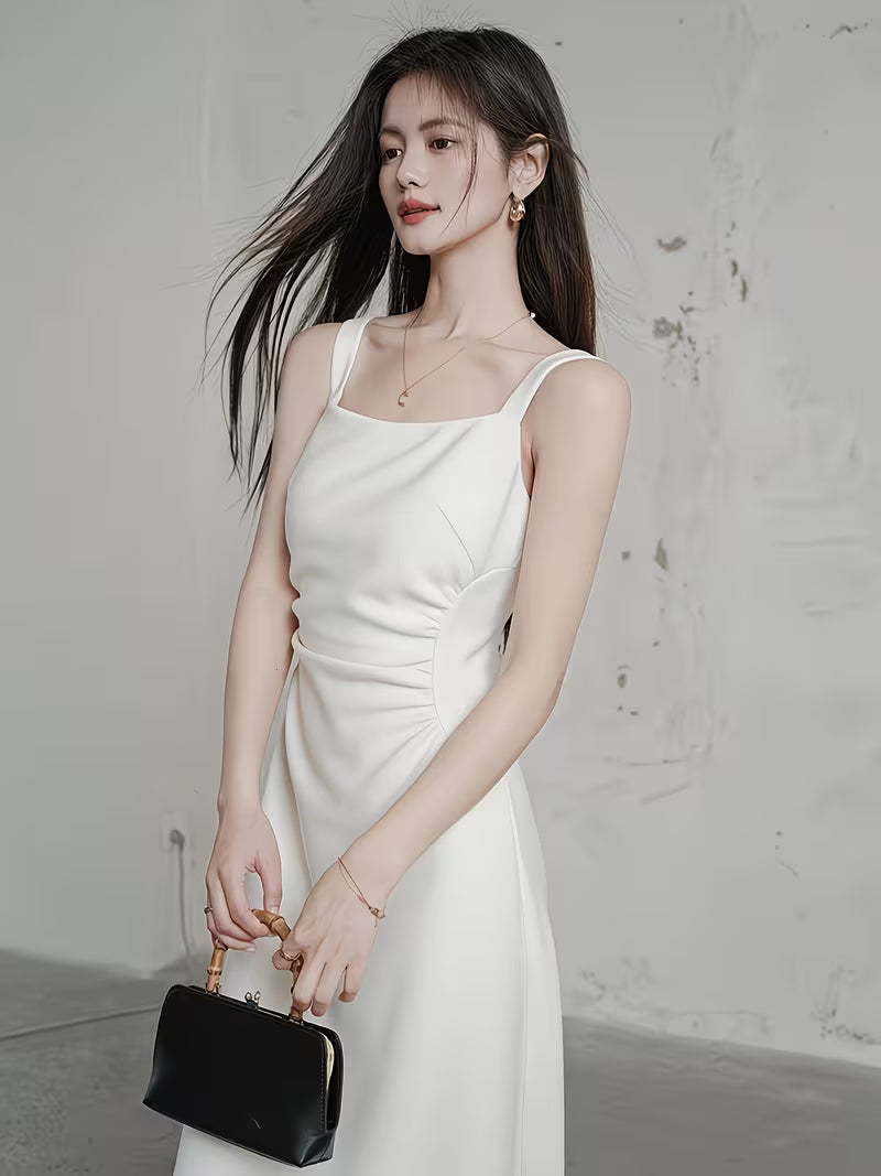 Summer New Trendy Design Off-Shoulder Long Dress with Waist Cinch