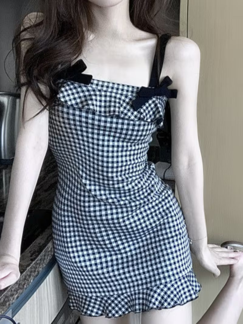 Suspender Pure Desire Style Plaid Dress Short Hot Dress Slim Short Skirt