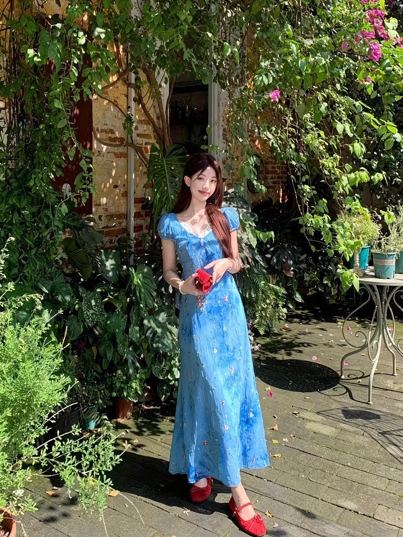 French Floral Temperament Dress for Women'S Summer Travel Outfit, Unique And Beautiful Women'S Vacation Long Dress