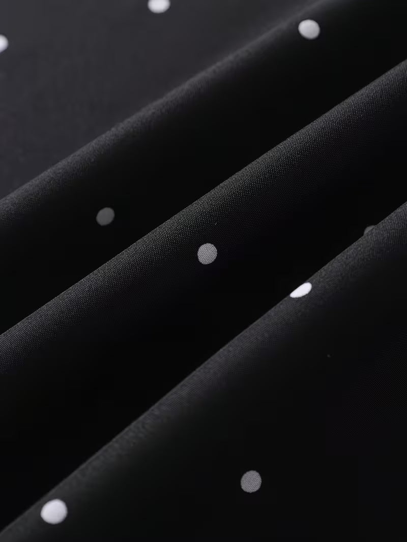 Women's Cowl Neck Backless Lace-up Bow Mini Dress, Elegant Black and White Polka Dot Print Dress