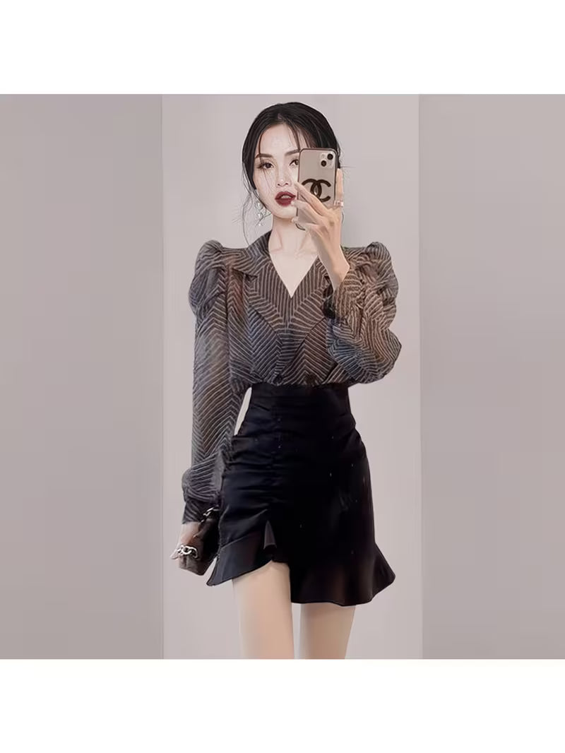 Sense of Design Niche Style Professional Suit Collar Shirt Women'S Autumn Classy Elegant Petite Long Sleeve Top Suit