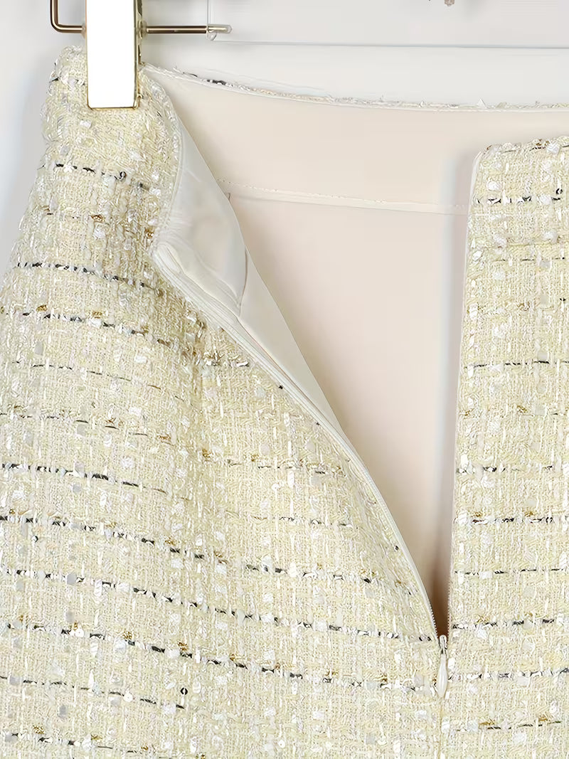 Fashionable Socialite with Light Luxury Temperament, Sparkling Diamond Studded Coarse Tweed Sequins, Small Fragrant Style Jacket And Hip-Hugging Skirt Set