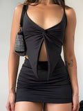 Summer New Y2K Pure Desire Hot Style Black Twist Suspender + Hip Wrap Skirt Two-Piece Set Niche Design Slim And Suit