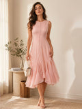 Women Sleeveless Round Neck Long Dress, Ruffle Mermaid Hem Slim Fit Dress