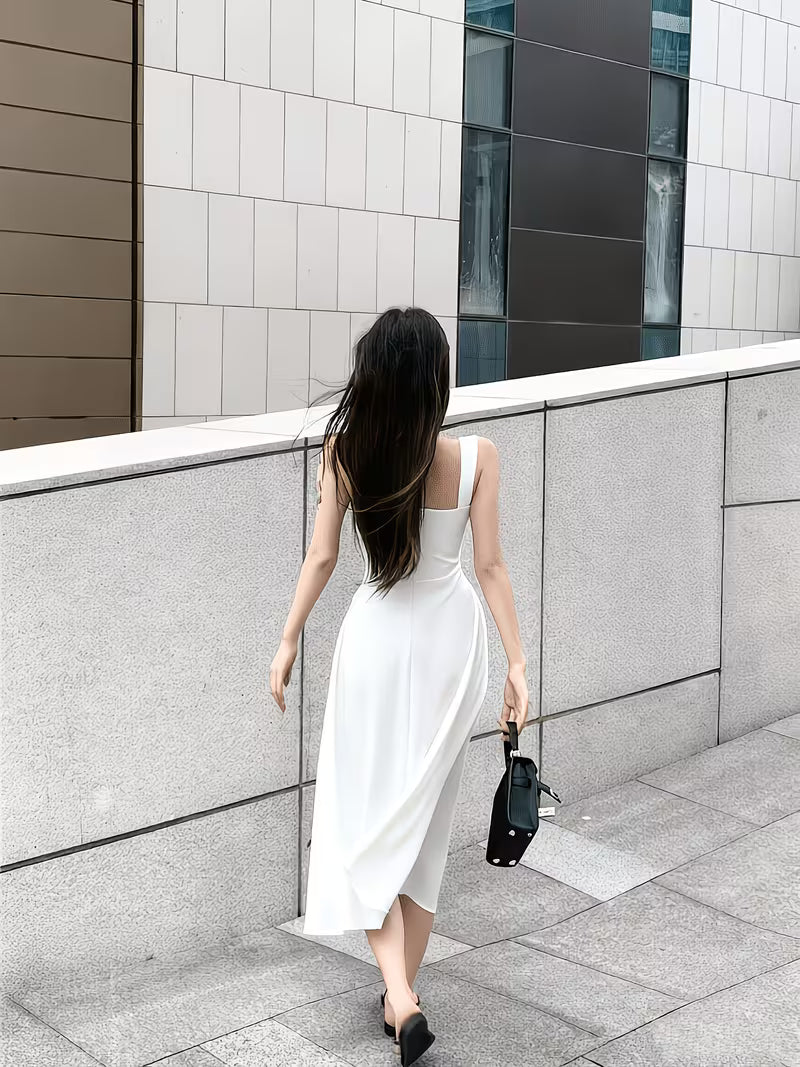 Summer New Trendy Design Off-Shoulder Long Dress with Waist Cinch