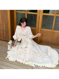 Women' French Style V-Neck -Line Maxi Dress