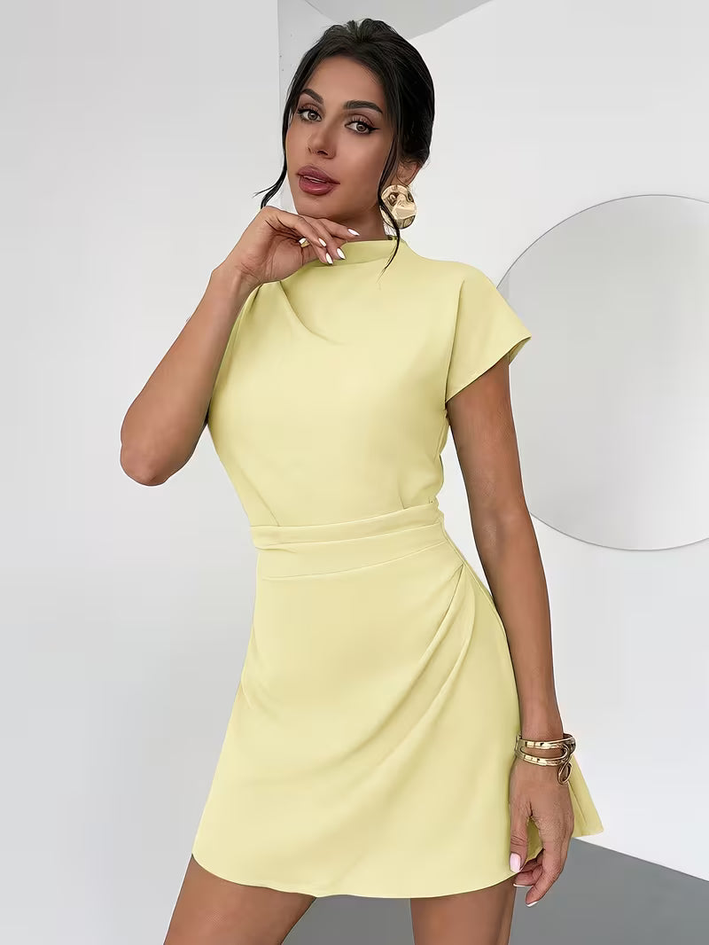 Women'S Solid Pleated A-Line Mini Skirt, Commuter Style, Elegant Easy Dress