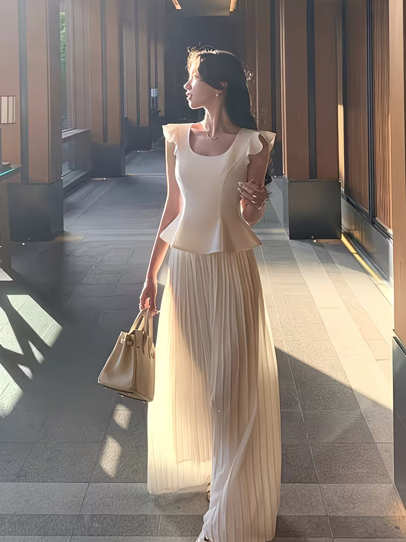 Skirt Two-Piece Summer Temperament Vest Wide-Leg Pants Set
