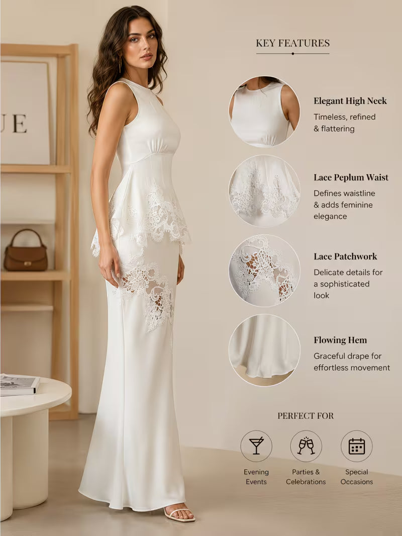 Women's Sleeveless Lace Trim Top & Long Skirt 2pcs Outfit, Comfort Fit for Daily Wear Office Date Night Occasions