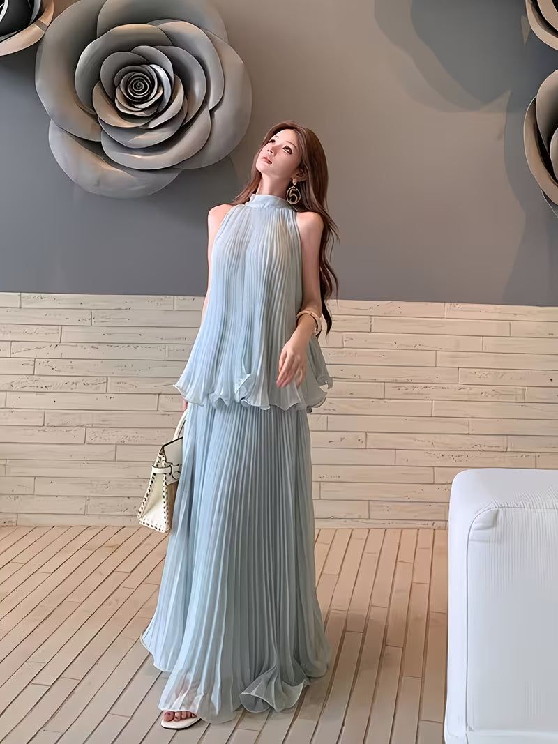 New Seaside Vacation Style Sleeveless Tank Top and Straight A-Line Skirt Set for Women, Summer Outerwear