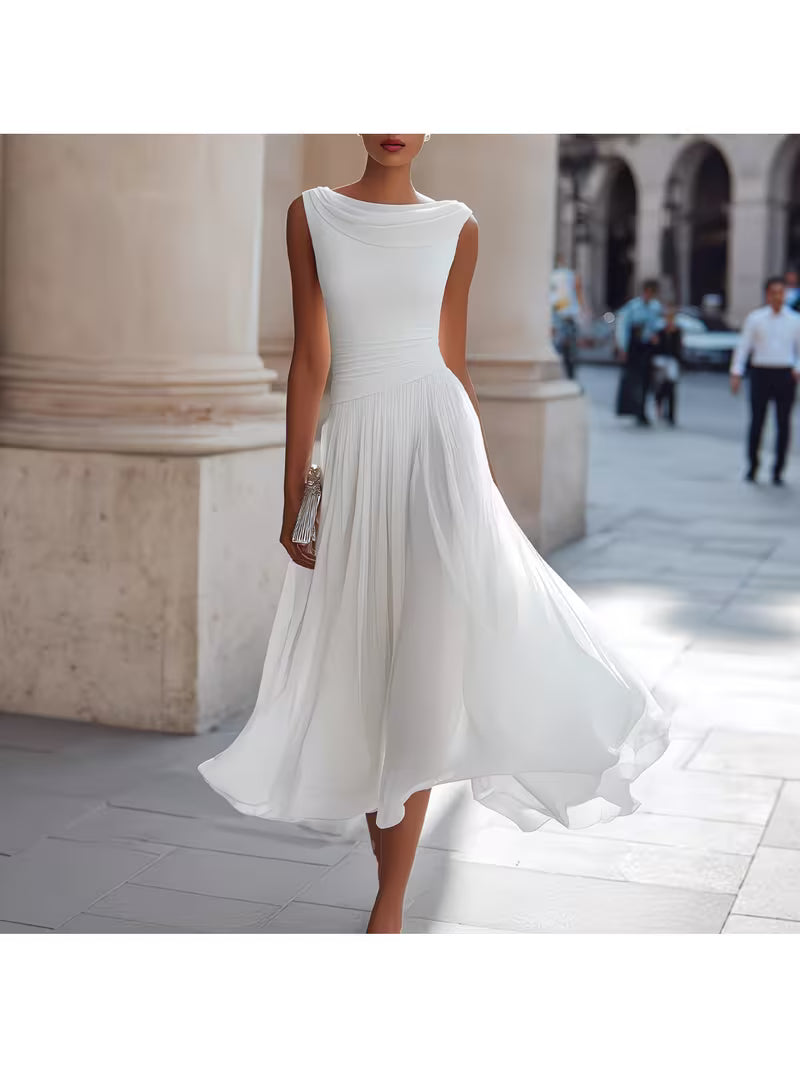 Elegant Vacation Party Dress: Unique Chiffon Dress with a Flowing Neckline