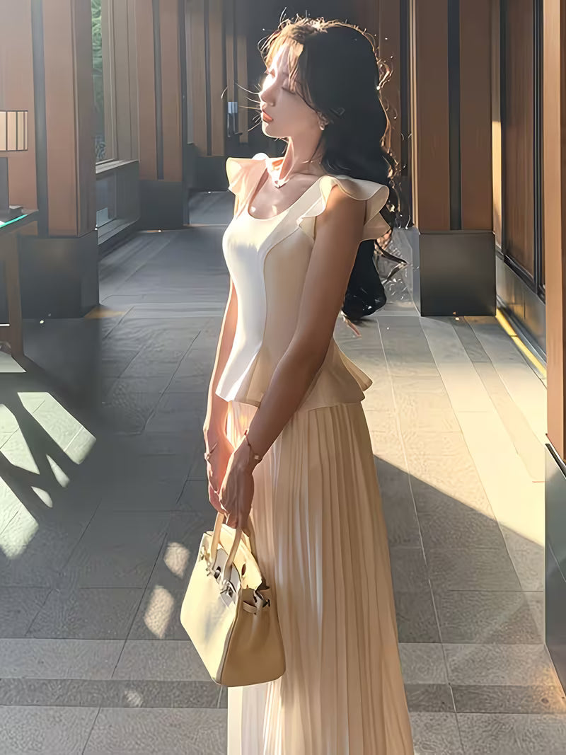Skirt Two-Piece Summer Temperament Vest Wide-Leg Pants Set
