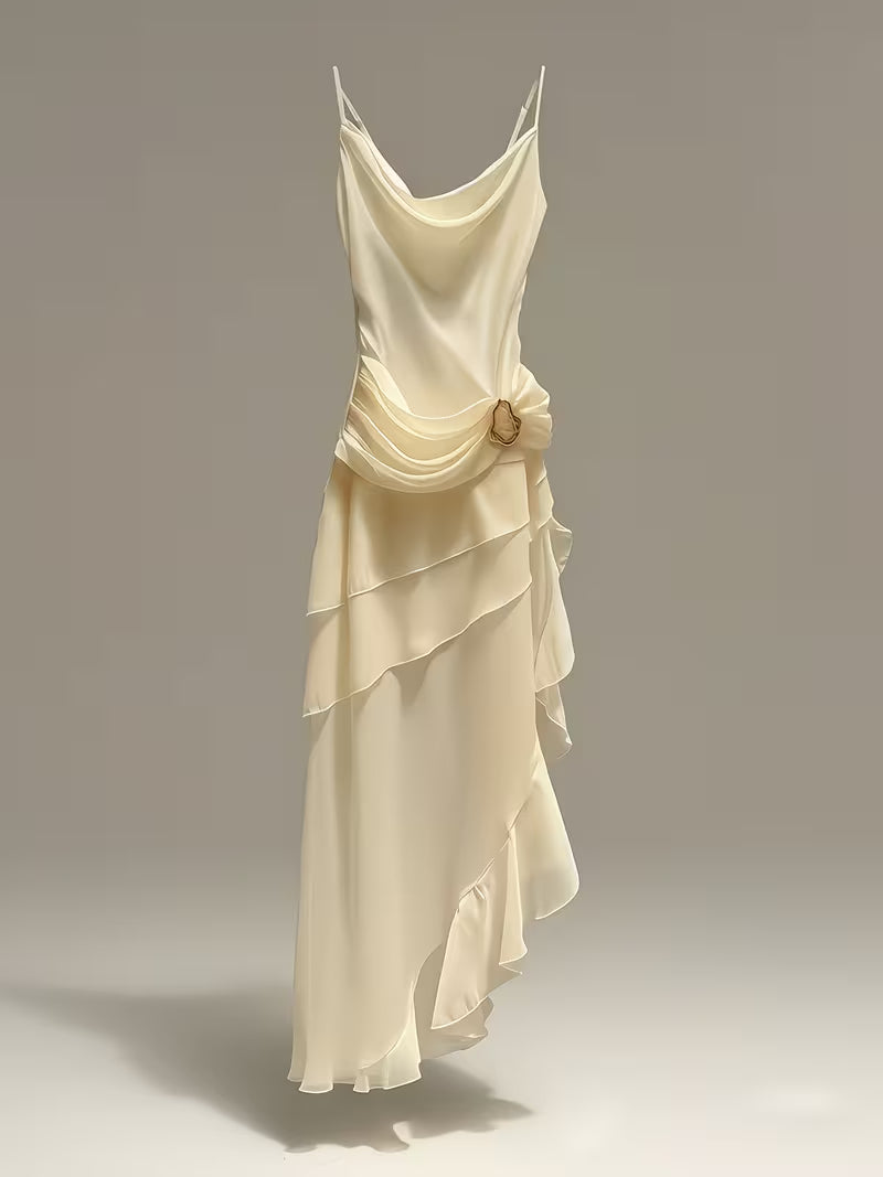 Women's Fashion Long Asymmetrical Dress - French-Style Ruffle Strap Mermaid Skirt