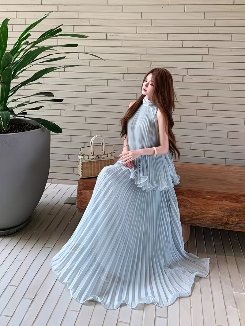 New Seaside Vacation Style Sleeveless Tank Top and Straight A-Line Skirt Set for Women, Summer Outerwear