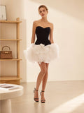 Women's Contrast Color Strapless 2pcs Mesh Short Dress for Date Night and Weekend Casual Wear