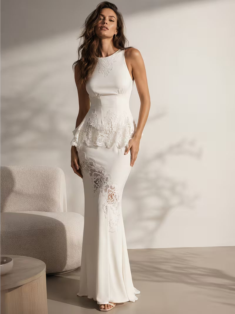 Women's Sleeveless Lace Trim Top & Long Skirt 2pcs Outfit, Comfort Fit for Daily Wear Office Date Night Occasions