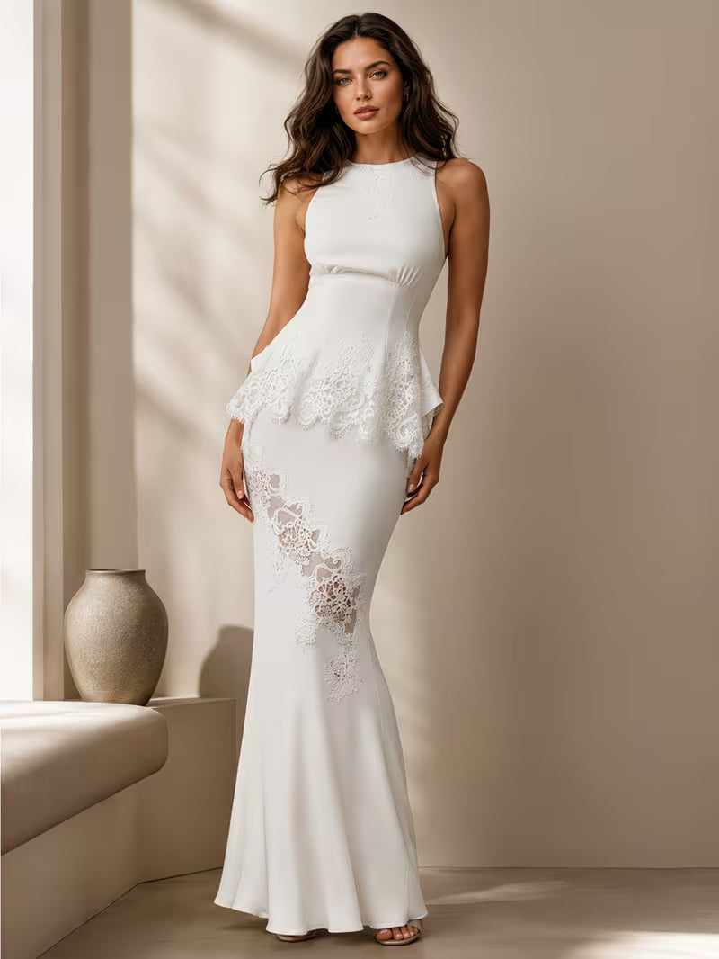 Women's Sleeveless Lace Trim Top & Long Skirt 2pcs Outfit, Comfort Fit for Daily Wear Office Date Night Occasions
