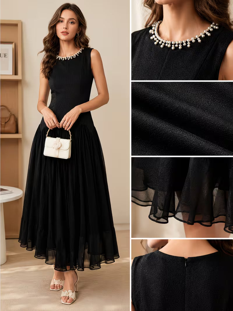 Women Sleeveless High Waist Long A-line Dress Comfort Fit for Daily Wear Office Ready Weekend Casual