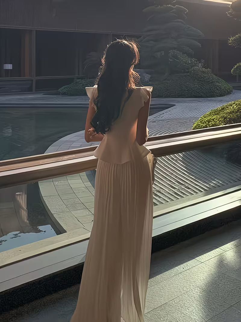 Skirt Two-Piece Summer Temperament Vest Wide-Leg Pants Set