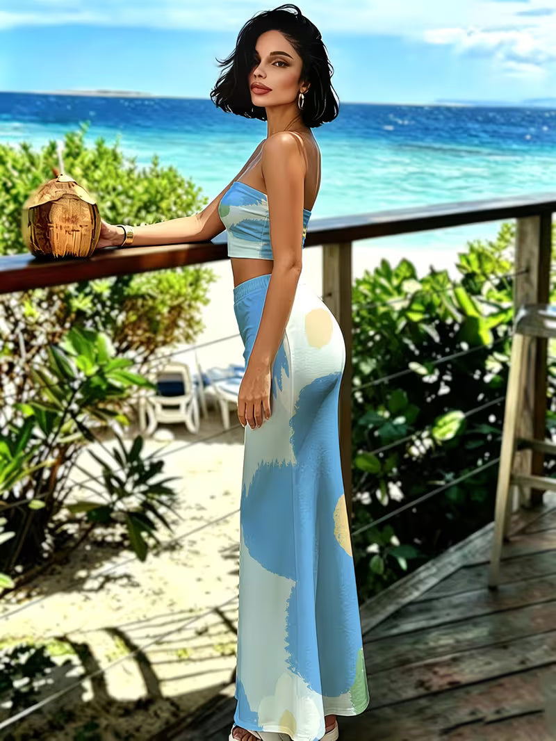 Vintage Animal Print Bandeau Maxi Dress Matching Set