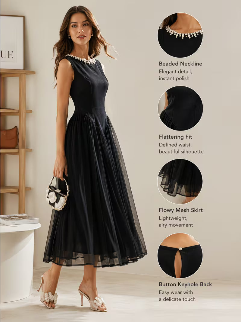 Women Sleeveless High Waist Long A-line Dress Comfort Fit for Daily Wear Office Ready Weekend Casual