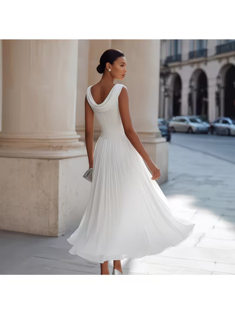 Elegant Vacation Party Dress: Unique Chiffon Dress with a Flowing Neckline