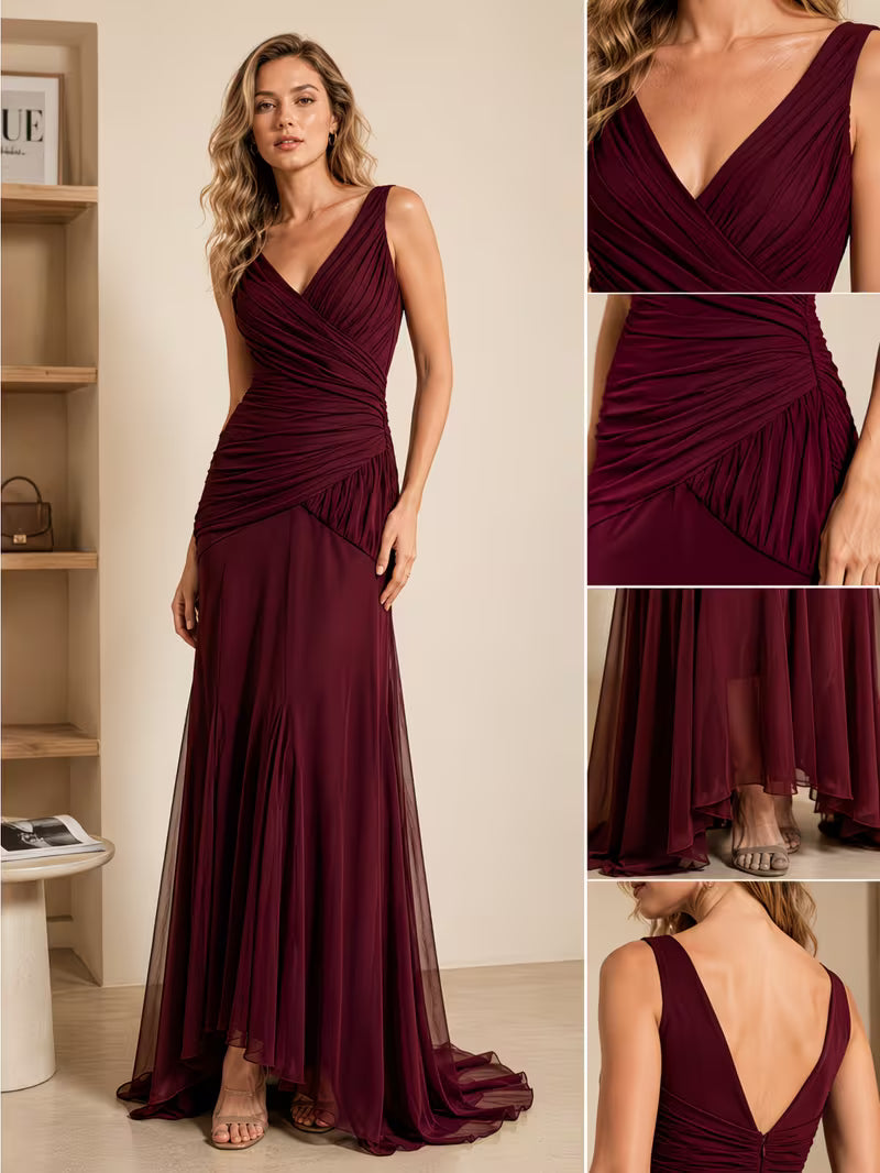 Women V Neck Sleeveless Slim Fit Long Evening Gown, Formal Banquet Dinner Party Dress