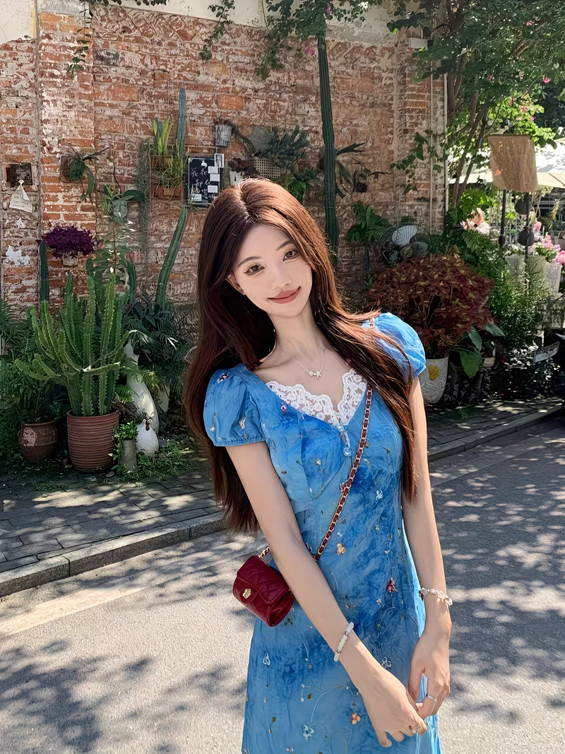 French Floral Temperament Dress for Women'S Summer Travel Outfit, Unique And Beautiful Women'S Vacation Long Dress