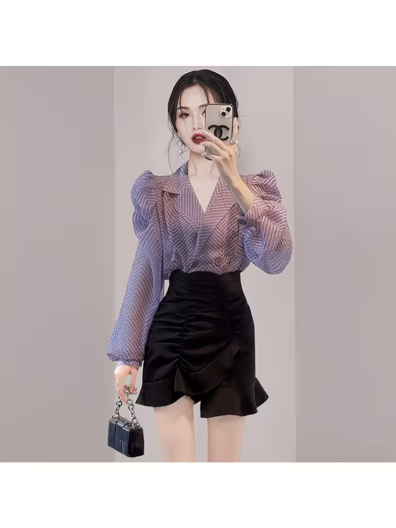 Sense of Design Niche Style Professional Suit Collar Shirt Women'S Autumn Classy Elegant Petite Long Sleeve Top Suit