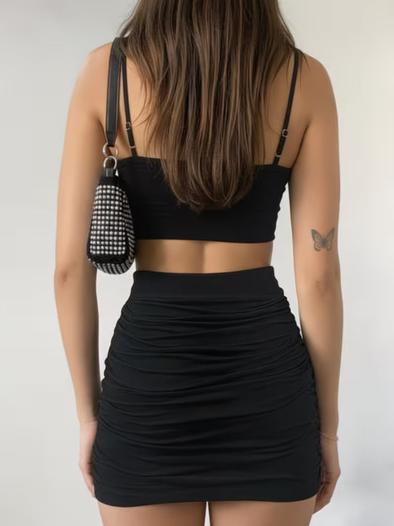 Summer New Y2K Pure Desire Hot Style Black Twist Suspender + Hip Wrap Skirt Two-Piece Set Niche Design Slim And Suit