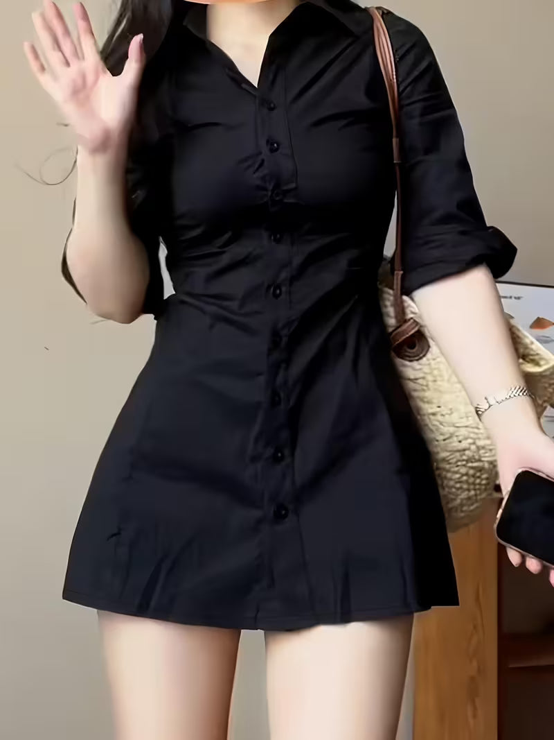 French Style Polo Shirt Dress for Women Early Autumn New And Little Black Dress
