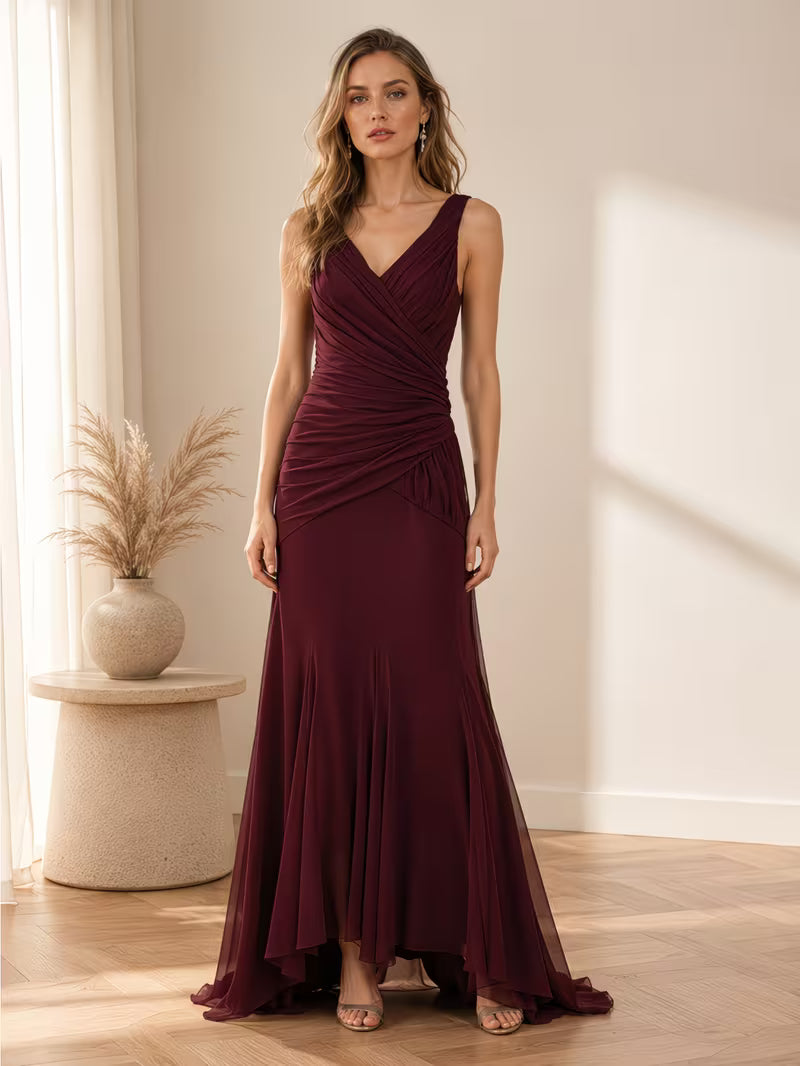 Women V Neck Sleeveless Slim Fit Long Evening Gown, Formal Banquet Dinner Party Dress