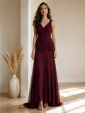 Women V Neck Sleeveless Slim Fit Long Evening Gown, Formal Banquet Dinner Party Dress