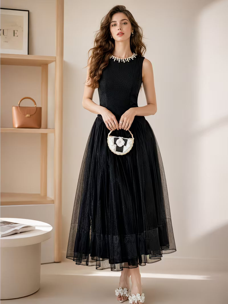Women Sleeveless High Waist Long A-line Dress Comfort Fit for Daily Wear Office Ready Weekend Casual