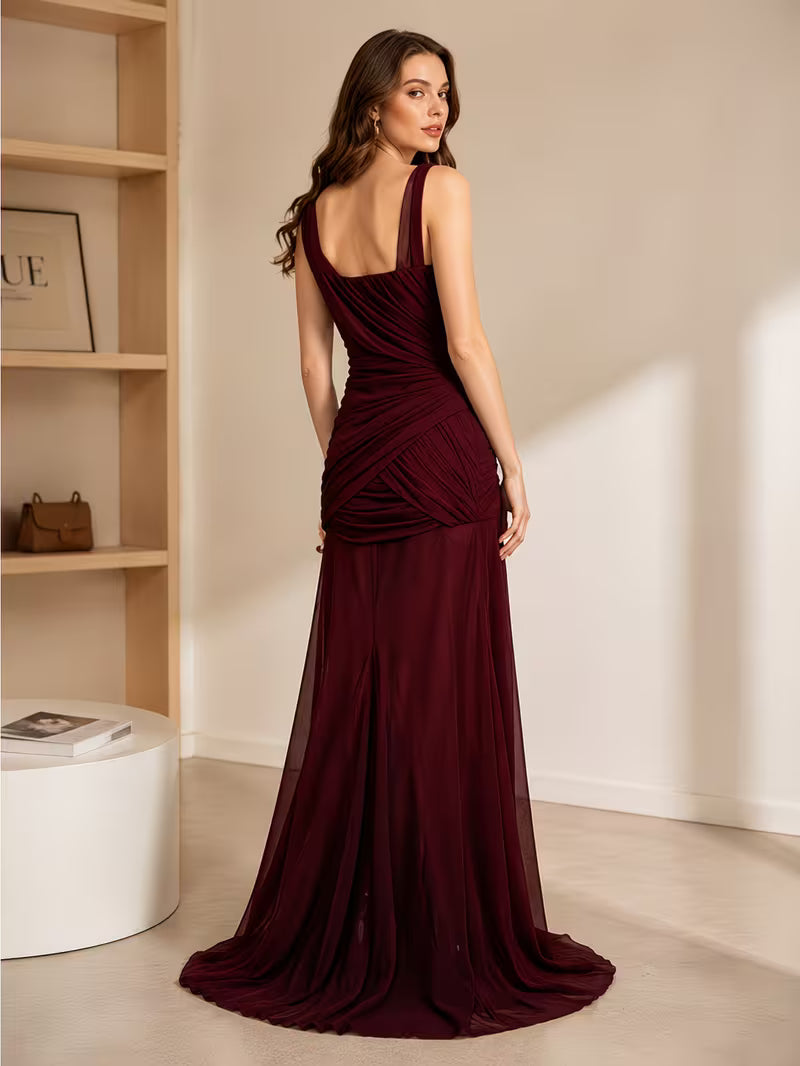 Women V Neck Sleeveless Slim Fit Long Evening Gown, Formal Banquet Dinner Party Dress