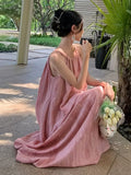 Women's Ombre Sleeveless Camisole Maxi Dress - Loose Beach Dress with Spaghetti Strap, Solid Pink Suitable for Summer Vacations, Seaside Weddings & Poolside Outfits, Machine Washable Long Dress
