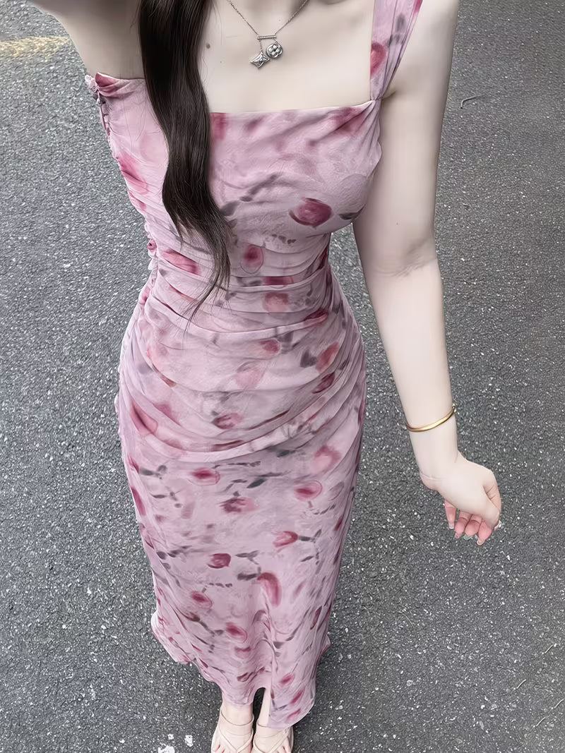 Floral Suspender Dress for Women, New Summer Style, This Year'S Popular Style, Early Summer Wear, Vacation Style Long Dress