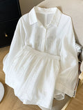 French-Style Fashion Summer Thin Butterfly Loose Long-Sleeve Sunscreen Shirt And Casual Shorts Two-Piece Set for Women