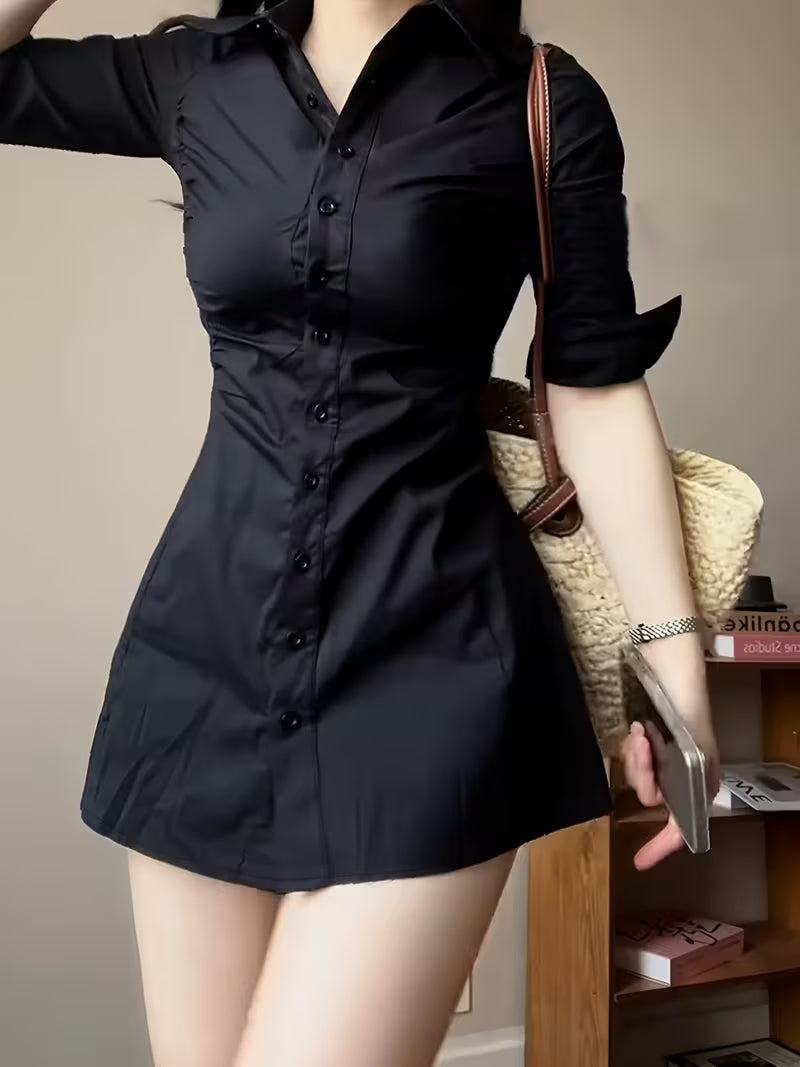 French Style Polo Shirt Dress for Women Early Autumn New And Little Black Dress