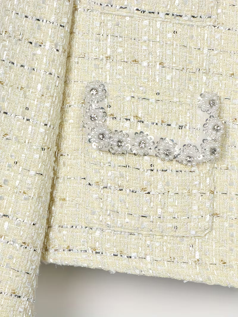 Fashionable Socialite with Light Luxury Temperament, Sparkling Diamond Studded Coarse Tweed Sequins, Small Fragrant Style Jacket And Hip-Hugging Skirt Set