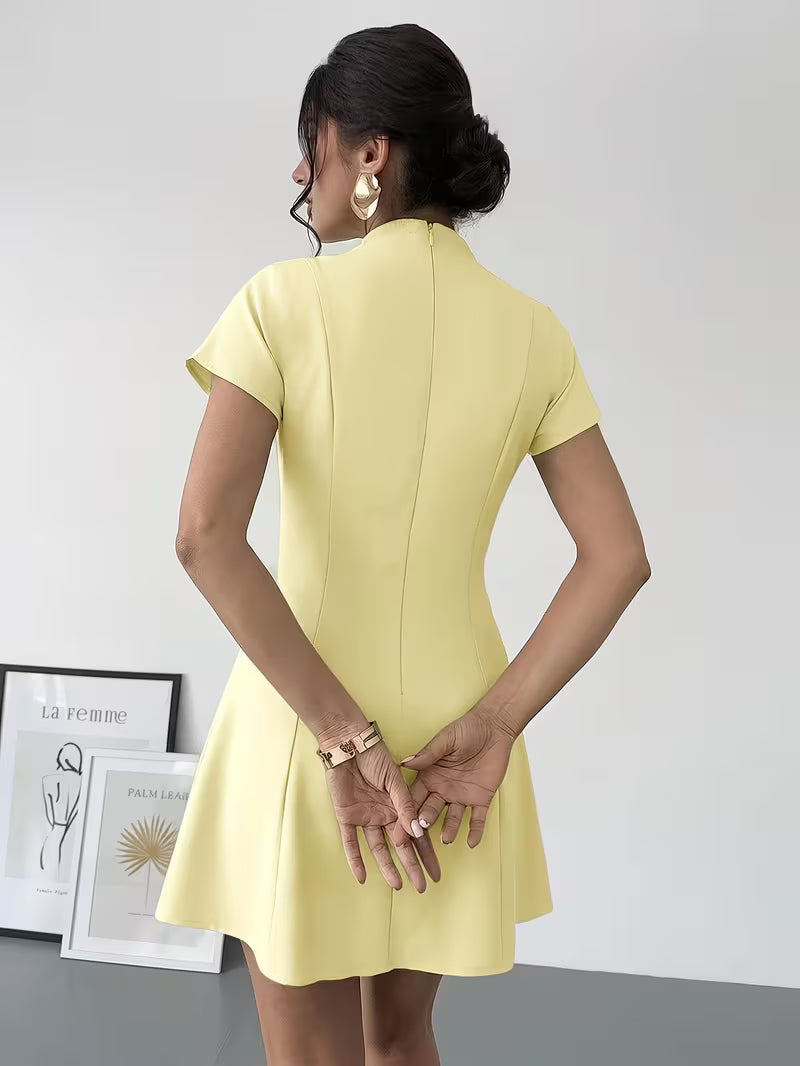 Women'S Solid Pleated A-Line Mini Skirt, Commuter Style, Elegant Easy Dress